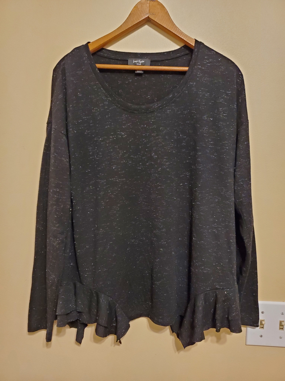 Lord & Taylor Dark Charcoal Ruffle-Hem Long Sleeve Top